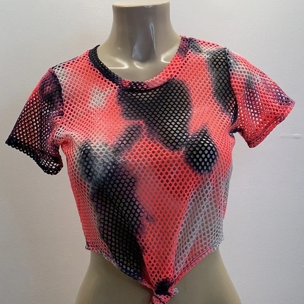 U.O. Size Small Neon Mesh Front Knot Design Crop Top.Made in USA. New